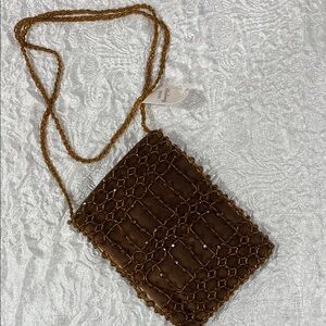 Brown Beaded Crossbody Bag